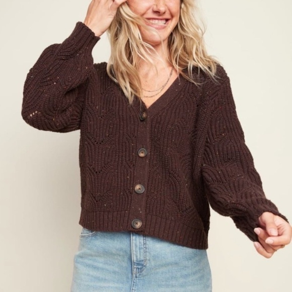 Old Navy Pointelle Cardigan in Brown Tupelo size XL